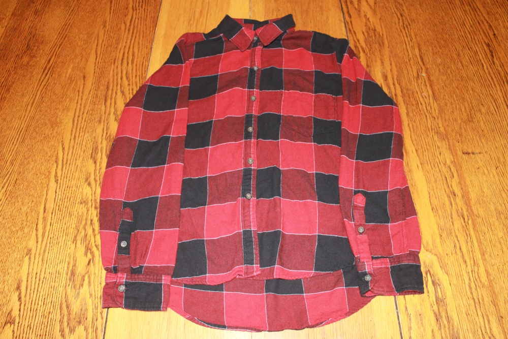 Abercrombie & Fitch Shirt Mens Large Red Black Plaid Flannel Button Up Casual